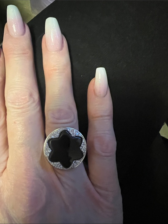 Fifth Avenue Jewelry - Sterling Silver Black flower/stsr Statement Ring with cubic zirconia